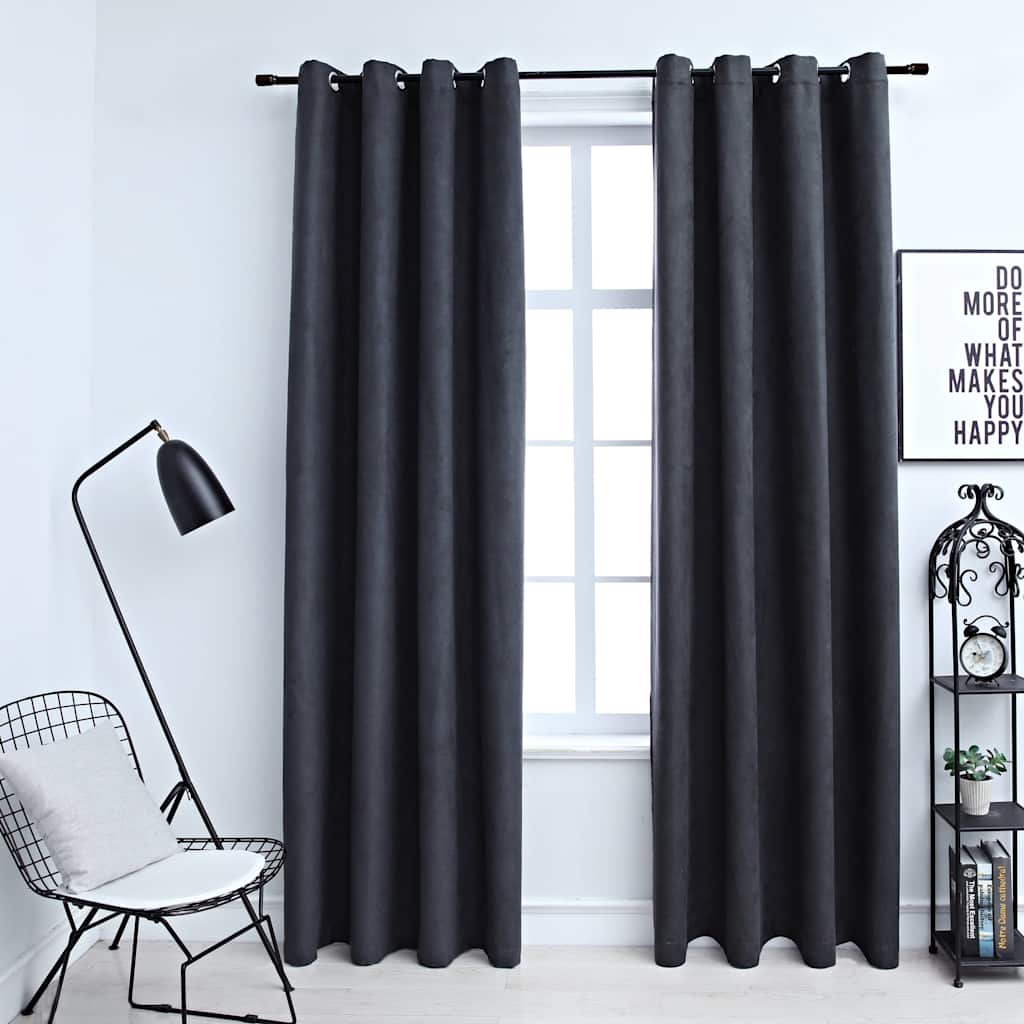 Rideaux occultants avec anneaux Métal 2pcs Anthracite 140x225cm Rideaux vidaXL