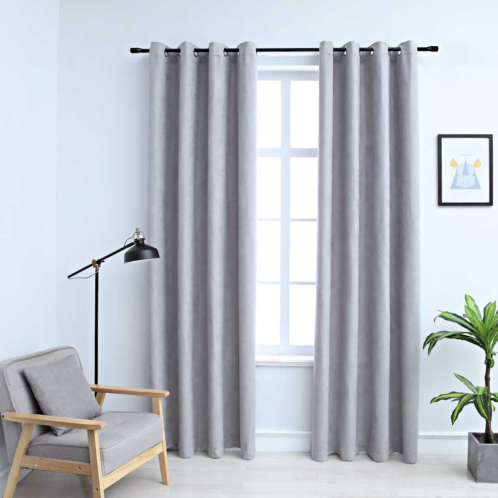 Rideaux occultants avec anneaux en métal 2 pcs Gris 140x175 cm Rideaux vidaXL