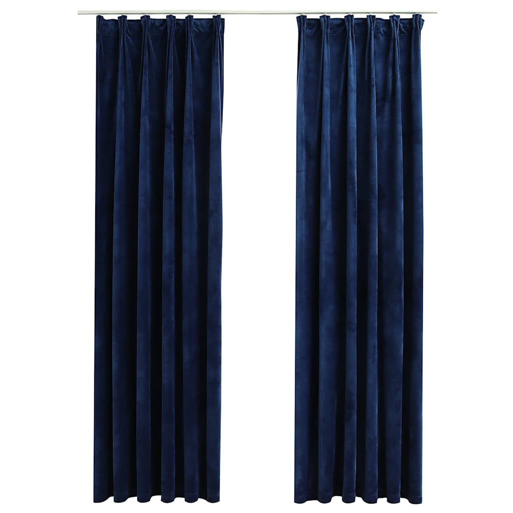 Rideaux occultants et crochet 2pcs Velours Bleu foncé 140x175cm Rideaux vidaXL