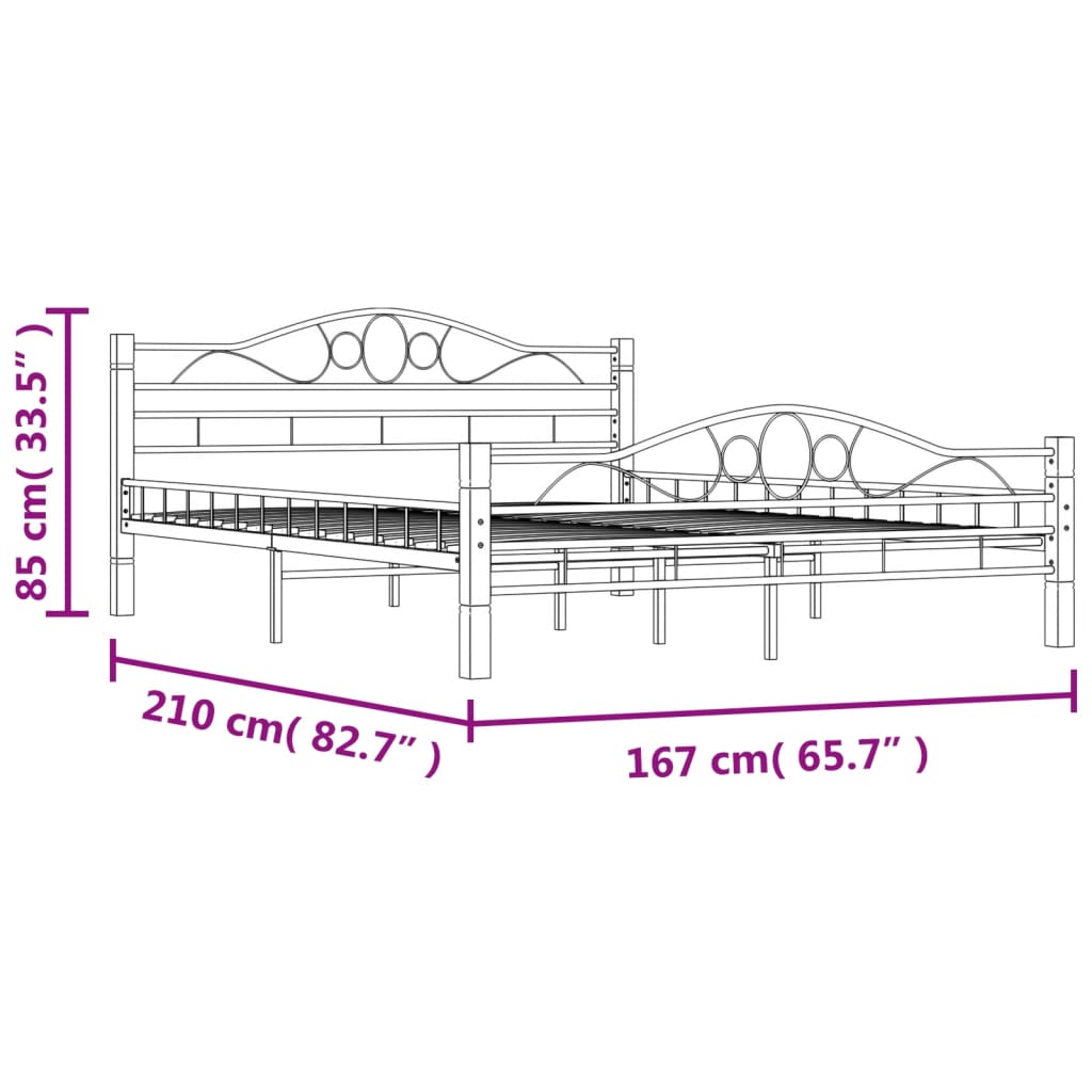 Cadre de lit Noir Métal 160 x 200 cm Lits & cadres de lit vidaXL   