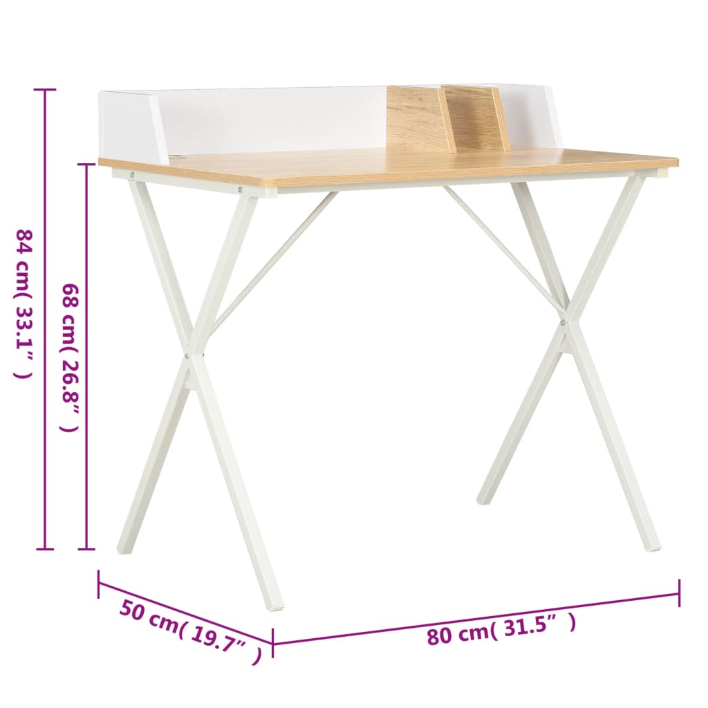 Bureau Blanc et naturel 80x50x84 cm Bureaux vidaXL   