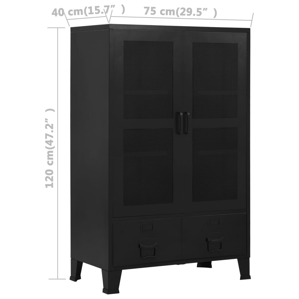 Armoire de bureau avec portes en maille Acier 75x40x120 cm Noir Classeur à tiroirs vidaXL   