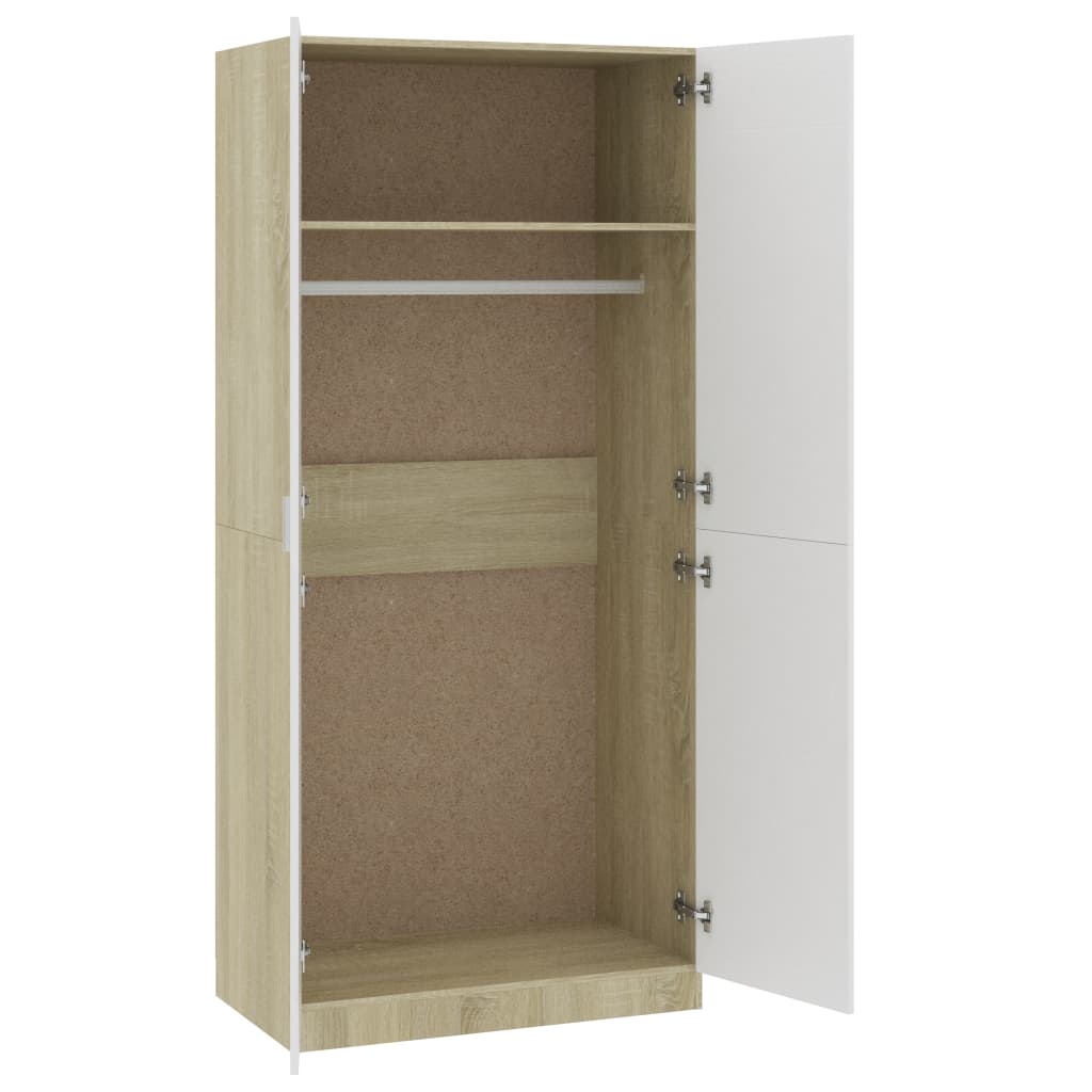 Garde-robe Blanc et chêne sonoma 90x52x200 cm Bois d’ingénierie Armoires vidaXL