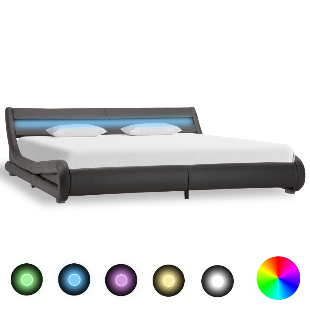 Cadre de lit avec LED Gris Similicuir 180 x 200 cm Lits & cadres de lit vidaXL   