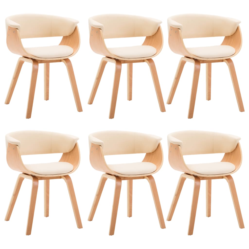 Chaises à manger lot de 6 crème bois courbé et similicuir Chaises de cuisine vidaXL   