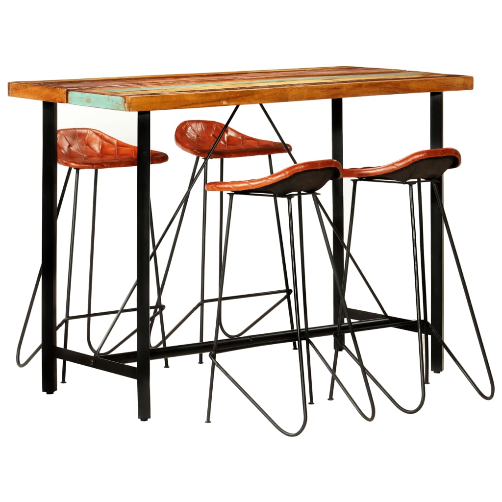 Ensemble de bar 5 pcs Bois de récupération et cuir véritable Meubles de salle à manger vidaXL   