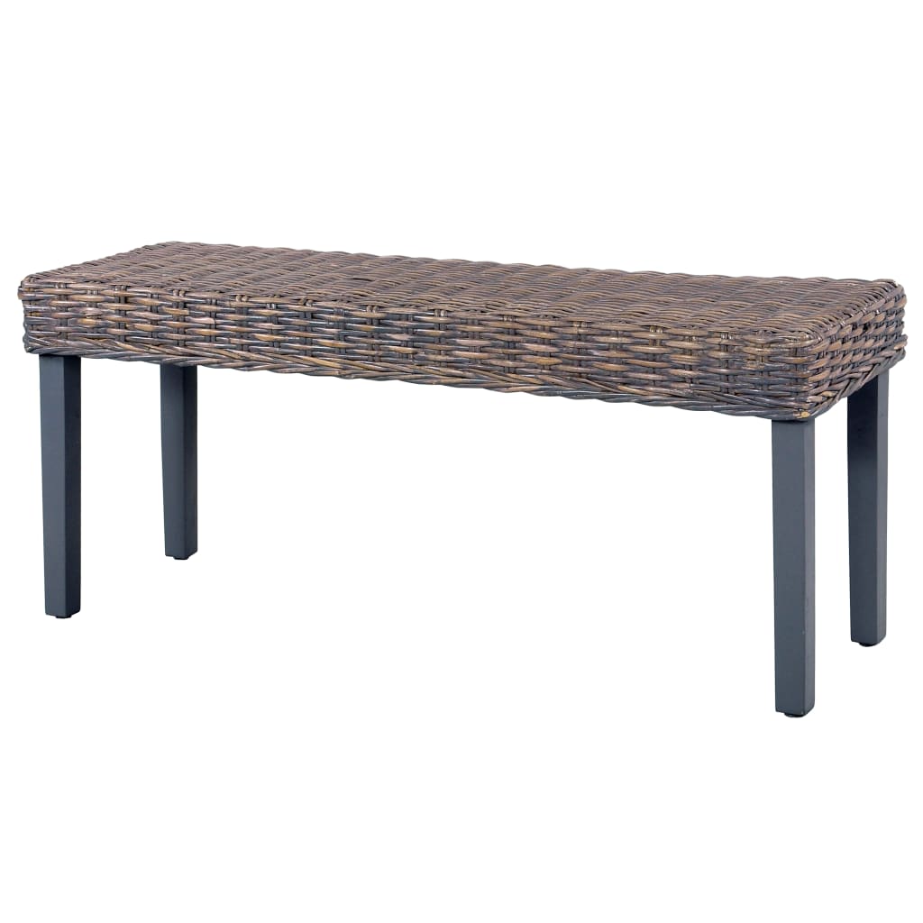 Banc 110 cm Gris Rotin naturel kubu et bois de manguier massif Bancs de cuisine & salle à manger vidaXL   