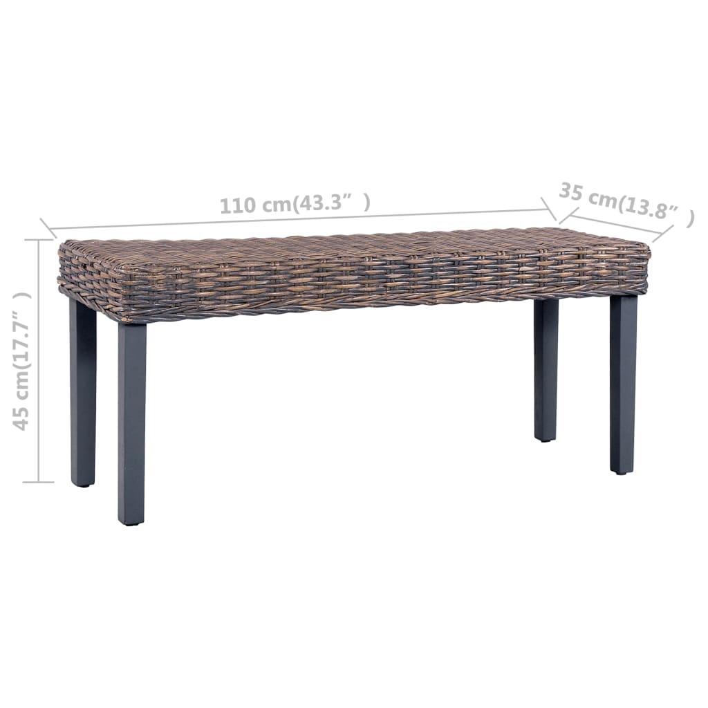 Banc 110 cm Gris Rotin naturel kubu et bois de manguier massif Bancs de cuisine & salle à manger vidaXL   