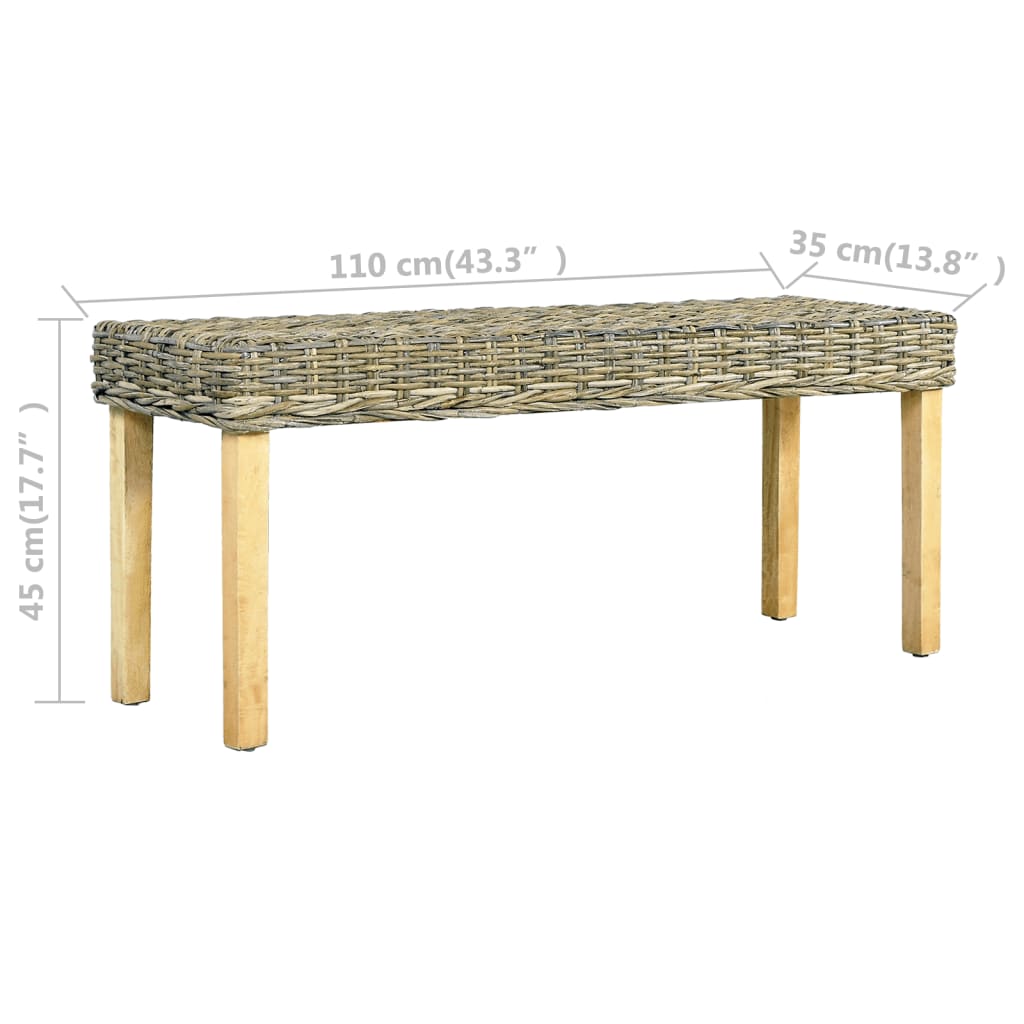 Banc 110 cm Rotin naturel kubu et bois de manguier massif Bancs de cuisine & salle à manger vidaXL   