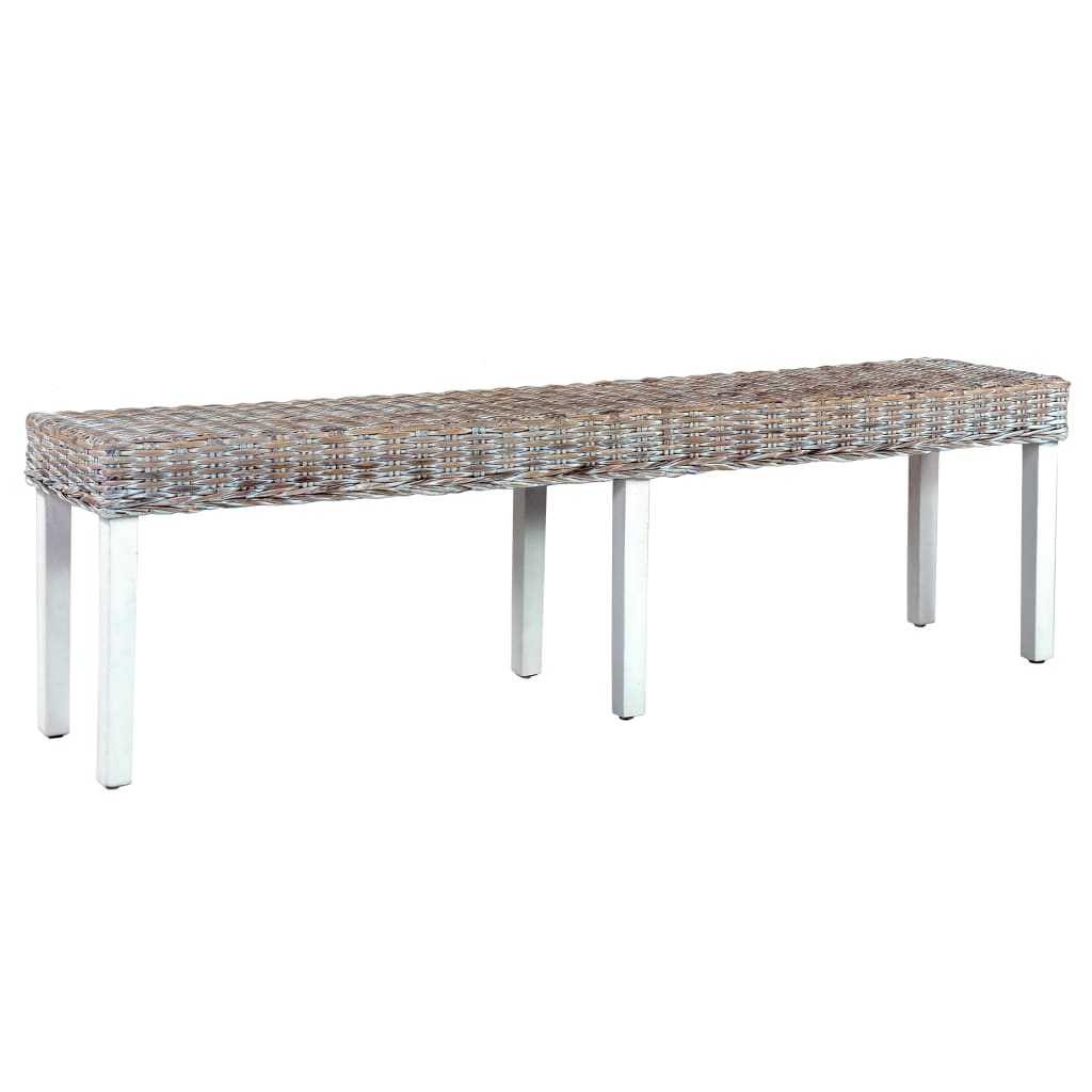 Banc 160 cm Blanc Rotin naturel kubu et bois de manguier massif Bancs de cuisine & salle à manger vidaXL   