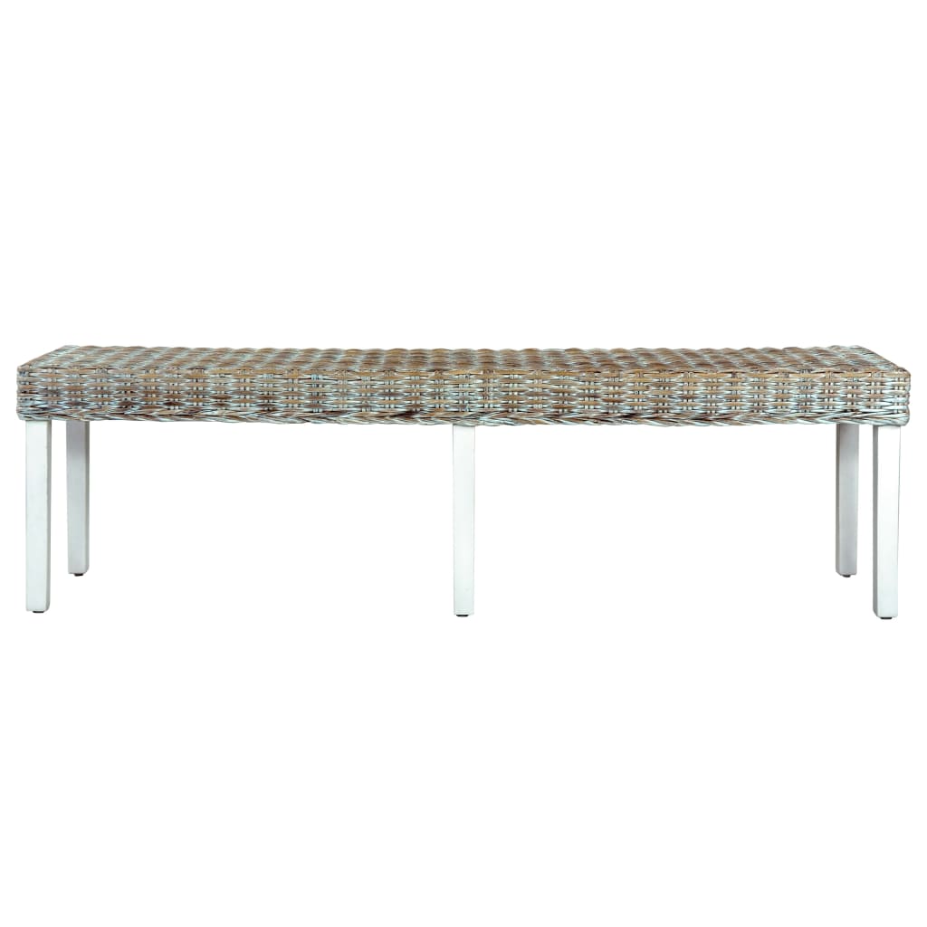 Banc 160 cm Blanc Rotin naturel kubu et bois de manguier massif Bancs de cuisine & salle à manger vidaXL   