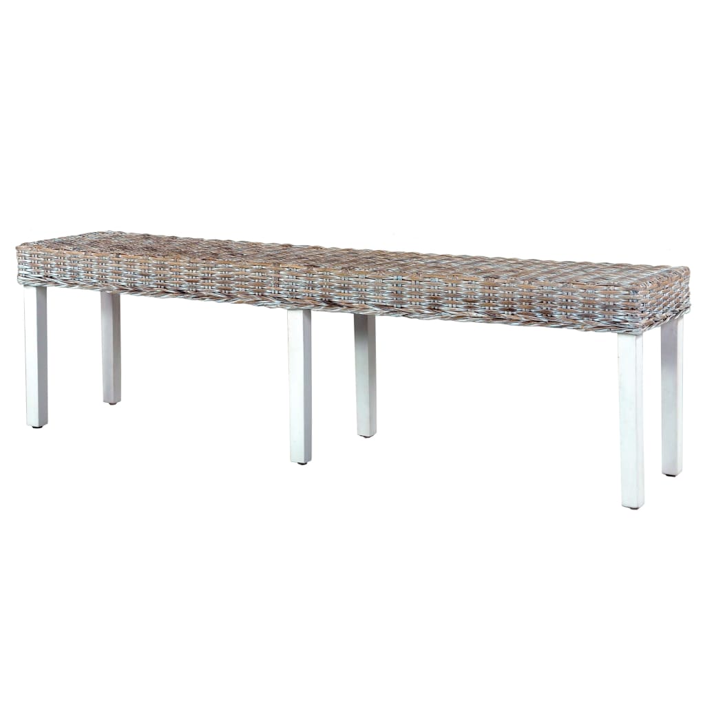 Banc 160 cm Blanc Rotin naturel kubu et bois de manguier massif Bancs de cuisine & salle à manger vidaXL   