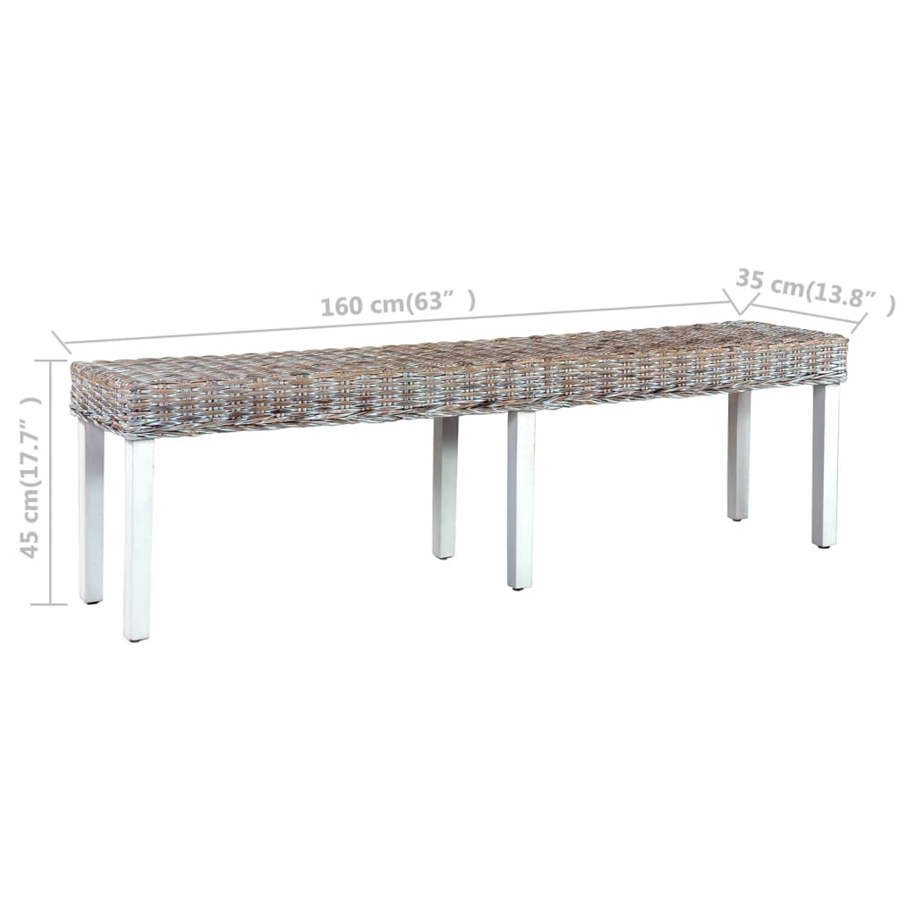 Banc 160 cm Blanc Rotin naturel kubu et bois de manguier massif Bancs de cuisine & salle à manger vidaXL   