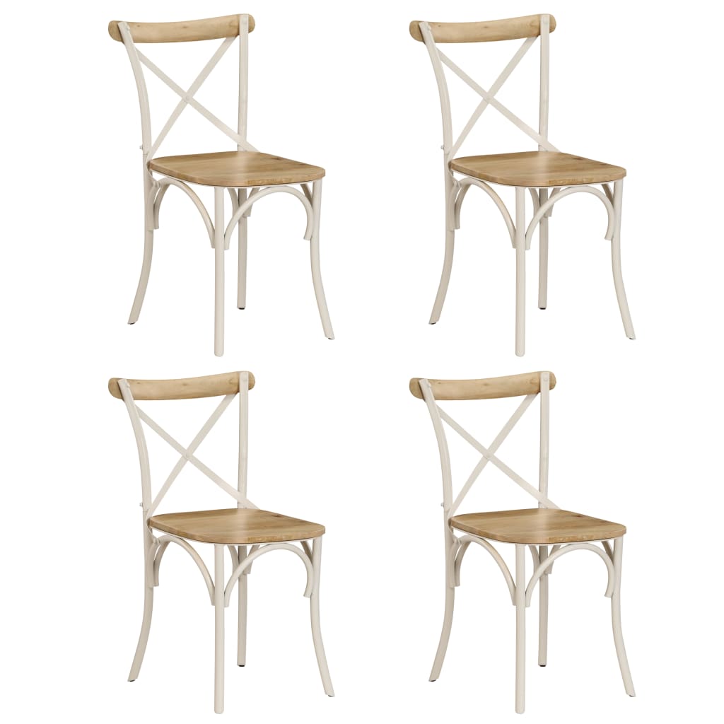 Chaises à dossier croisé lot de 4 blanc bois de manguier massif Chaises de cuisine vidaXL