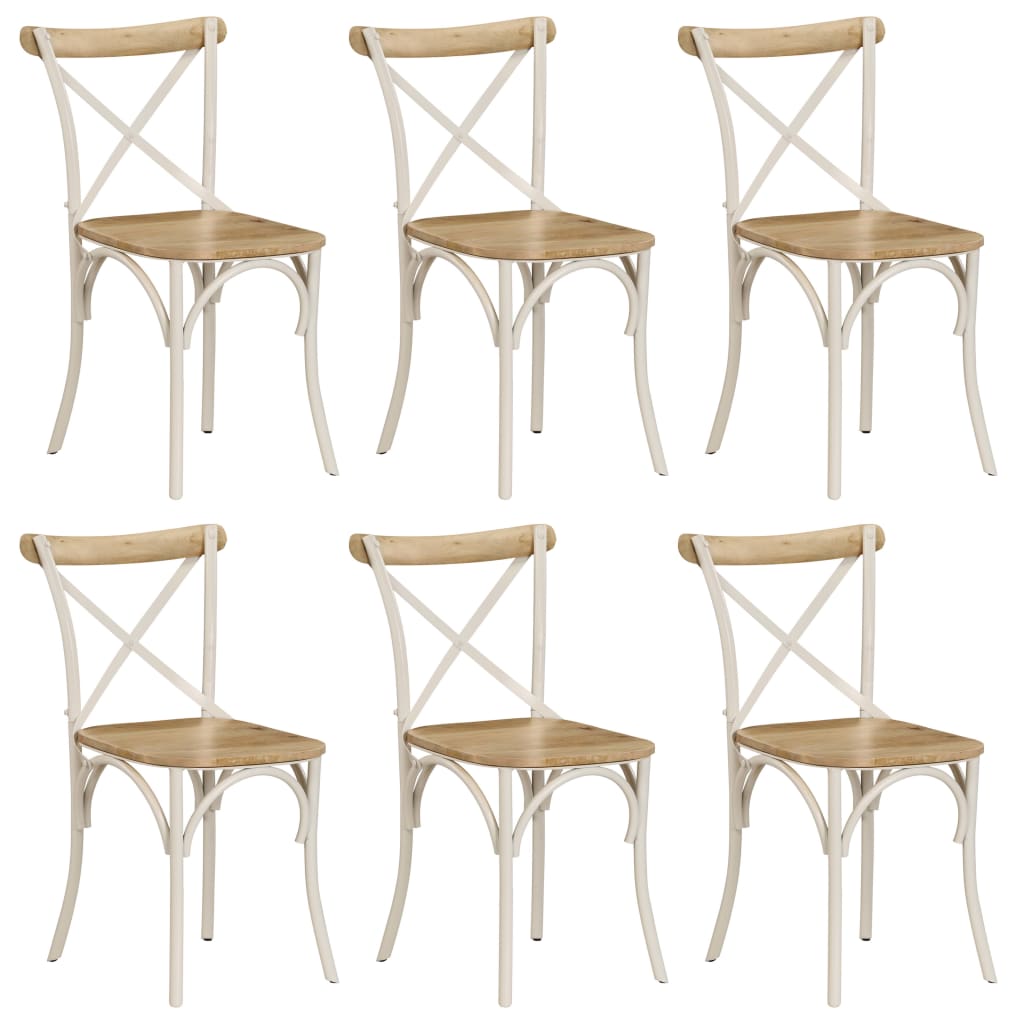 Chaises à dossier croisé lot de 6 blanc bois de manguier massif Chaises de cuisine vidaXL