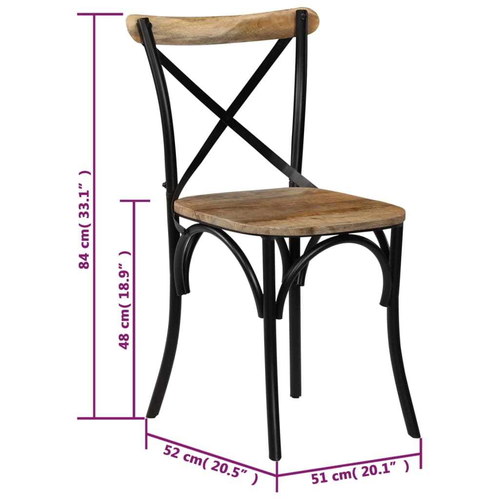 Chaises à dossier croisé lot de 4 noir bois de manguier massif Chaises de cuisine vidaXL