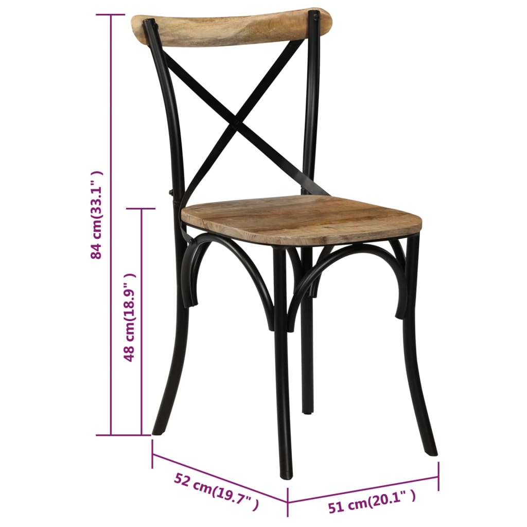 Chaises à dossier croisé lot de 6 noir bois de manguier massif Chaises de cuisine vidaXL