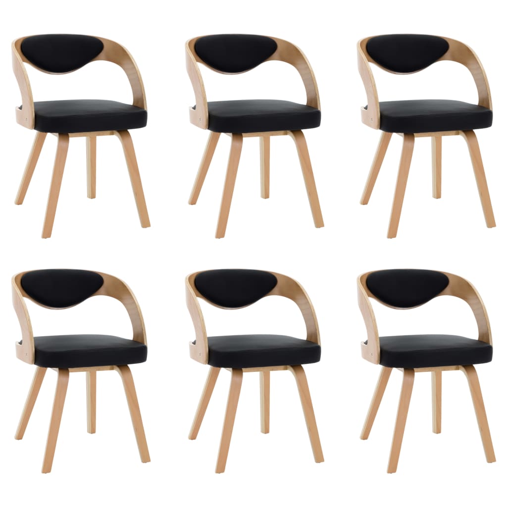 Chaises à manger lot de 6 noir bois courbé et similicuir Chaises de cuisine vidaXL   