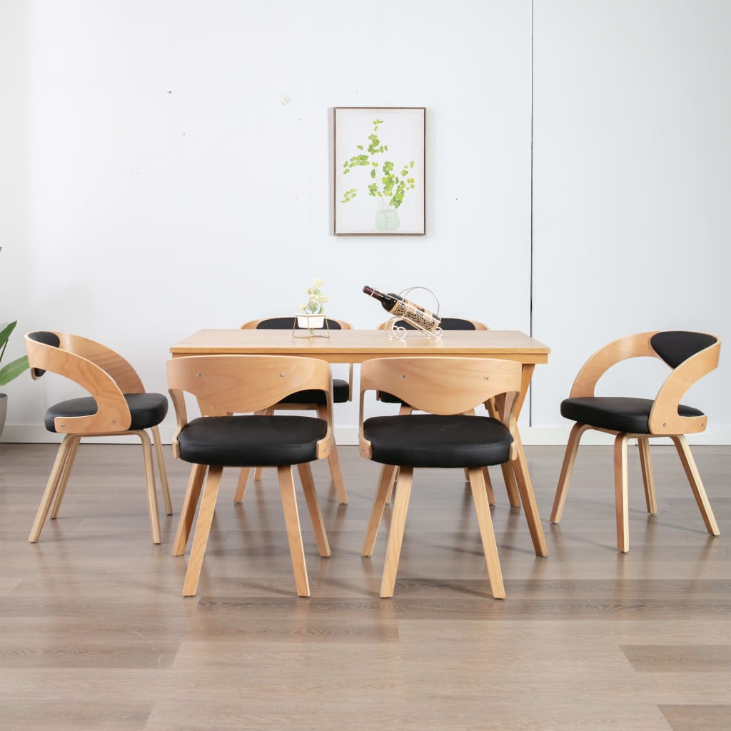 Chaises à manger lot de 6 noir bois courbé et similicuir Chaises de cuisine vidaXL   