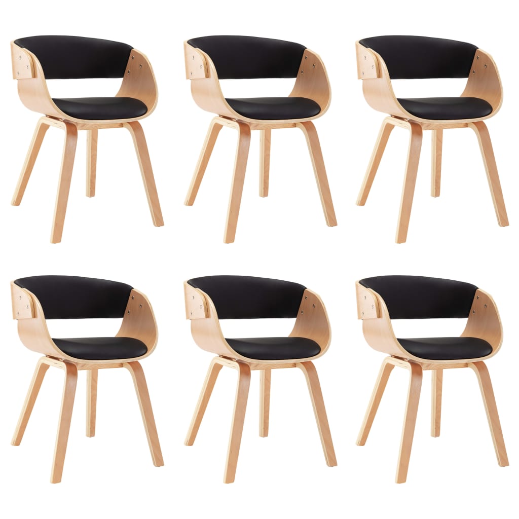 Chaises à manger lot de 6 noir bois courbé et similicuir Chaises de cuisine vidaXL   