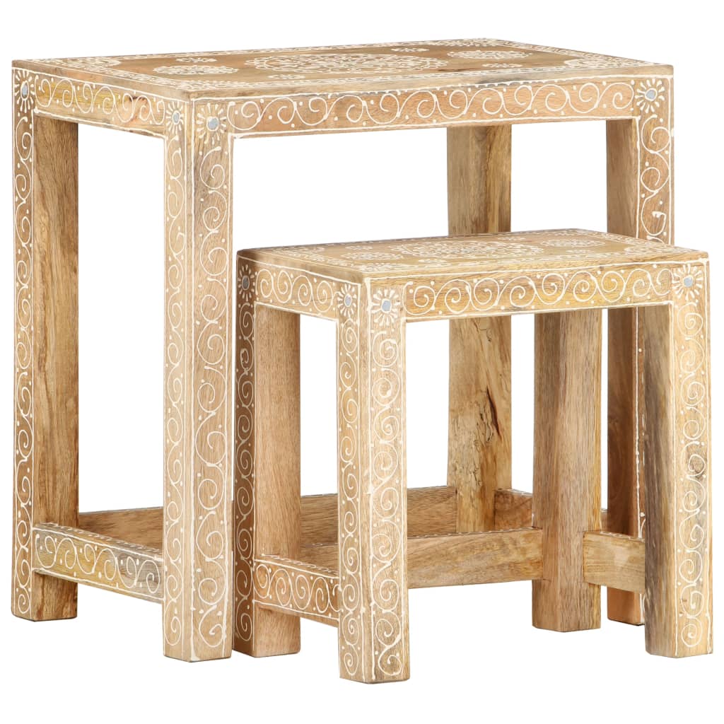 Tables d'appoint peintes à la main 2pcs Bois de Manguier solide Tables d'appoint vidaXL