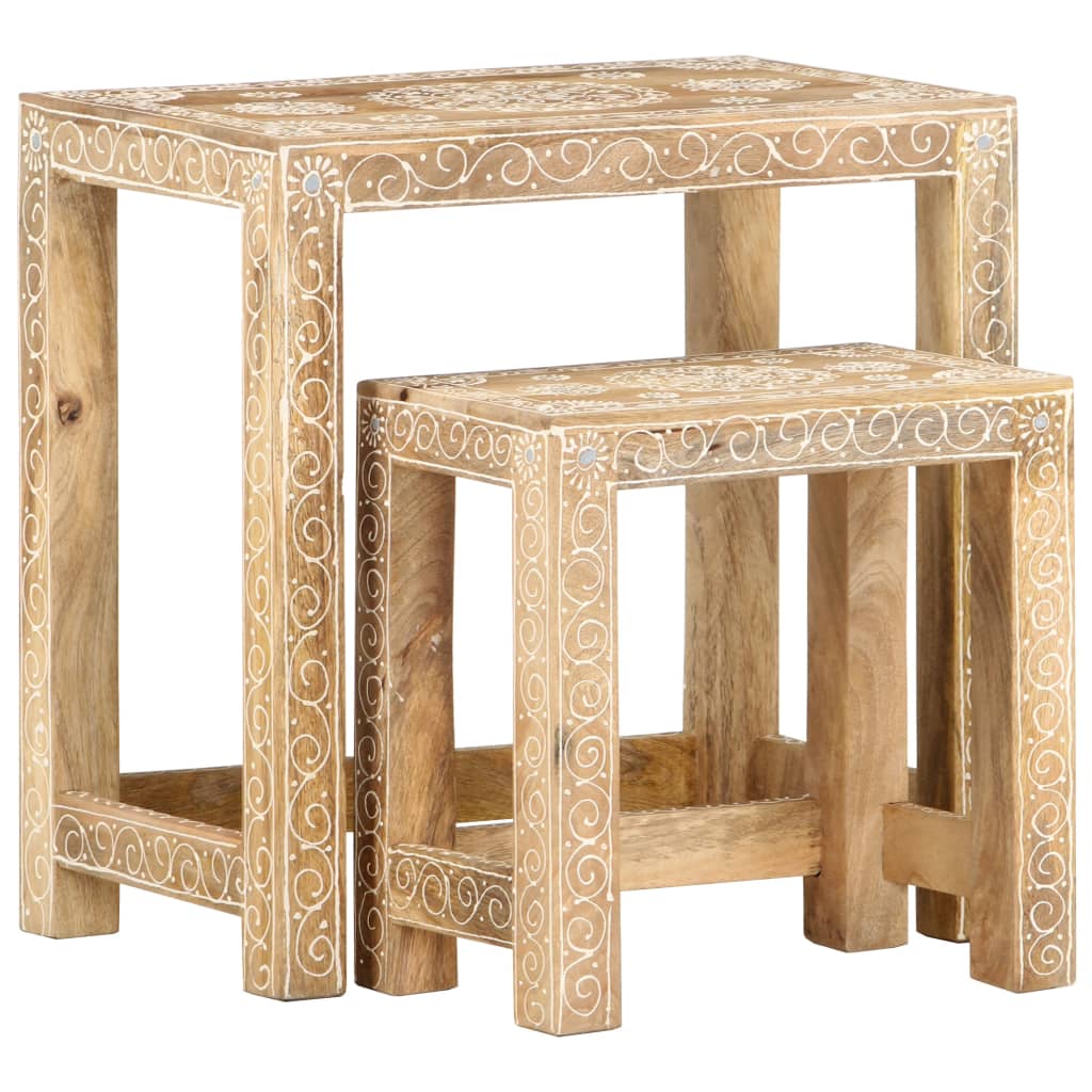 Tables d'appoint peintes à la main 2pcs Bois de Manguier solide Tables d'appoint vidaXL