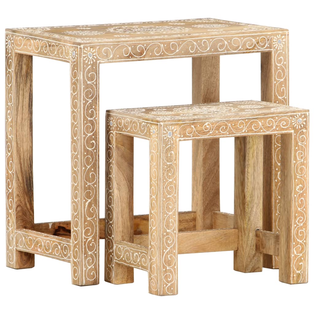 Tables d'appoint peintes à la main 2pcs Bois de Manguier solide Tables d'appoint vidaXL