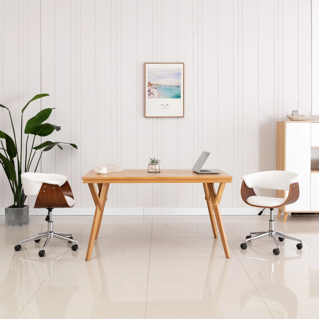 Chaise pivotante à dîner Blanc Bois courbé et similicuir Chaises de cuisine vidaXL   