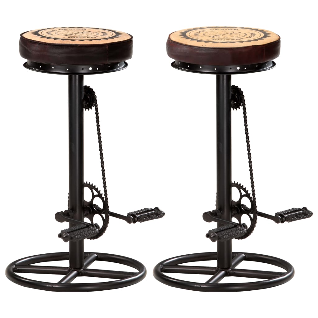 Tabourets de bar avec motif lot de 2 noir/marron cuir véritable Tabourets de bar vidaXL   