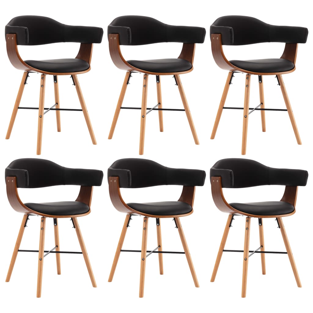 Chaises à manger lot de 6 noir similicuir et bois courbé Chaises de cuisine vidaXL   