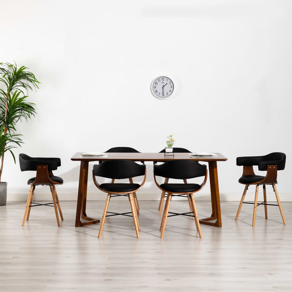 Chaises à manger lot de 6 noir similicuir et bois courbé Chaises de cuisine vidaXL   