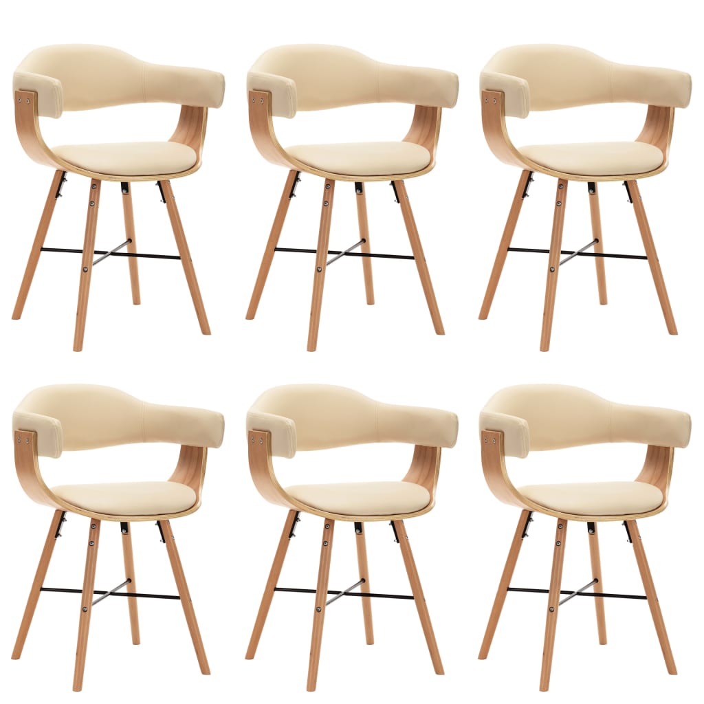 Chaises à manger lot de 6 crème similicuir et bois courbé Chaises de cuisine vidaXL   