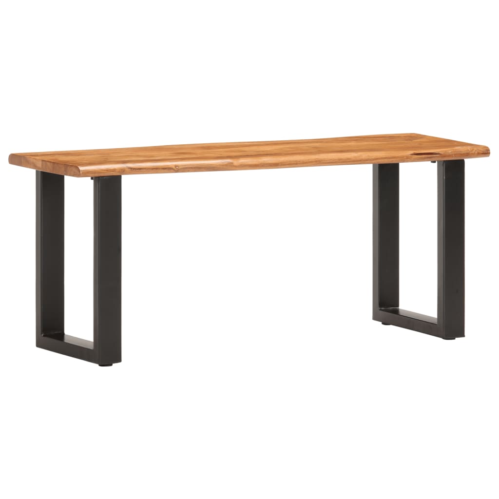 Banc au bord naturel du bois 110 cm Bois d'acacia solide acier Bancs coffres vidaXL   