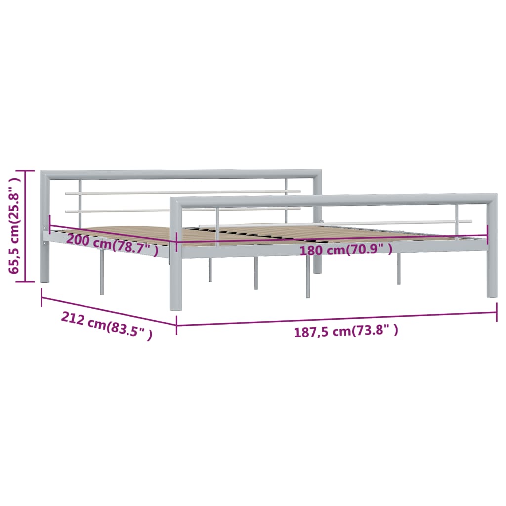Cadre de lit Gris et blanc Métal 180 x 200 cm Lits & cadres de lit vidaXL   