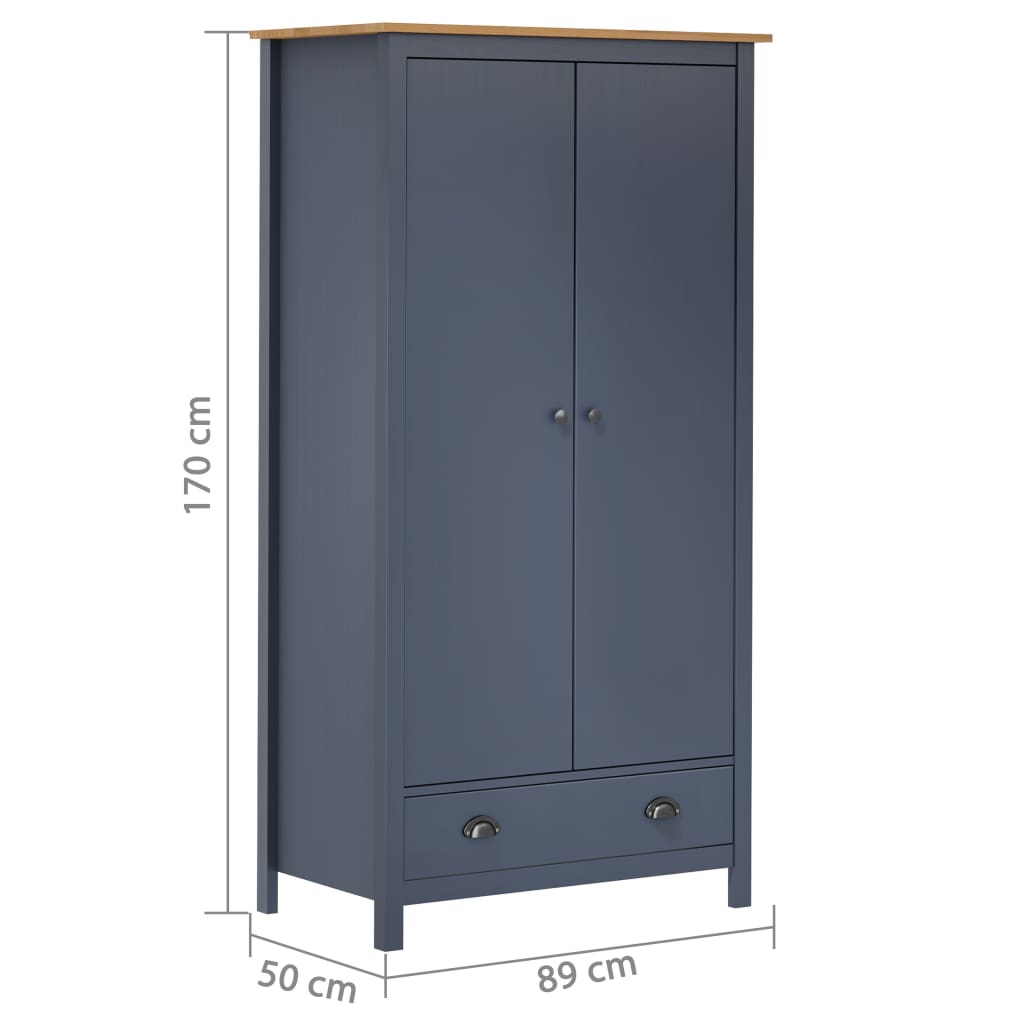 Garde-robe à 2 portes Hill Gris 89x50x170cm Bois de pin solide Armoires vidaXL   