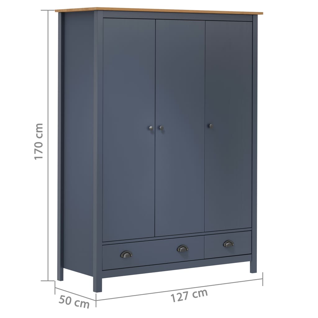 Garde-robe à 3 portes Hill Gris 127x50x170 cm Pin solide Armoires vidaXL   