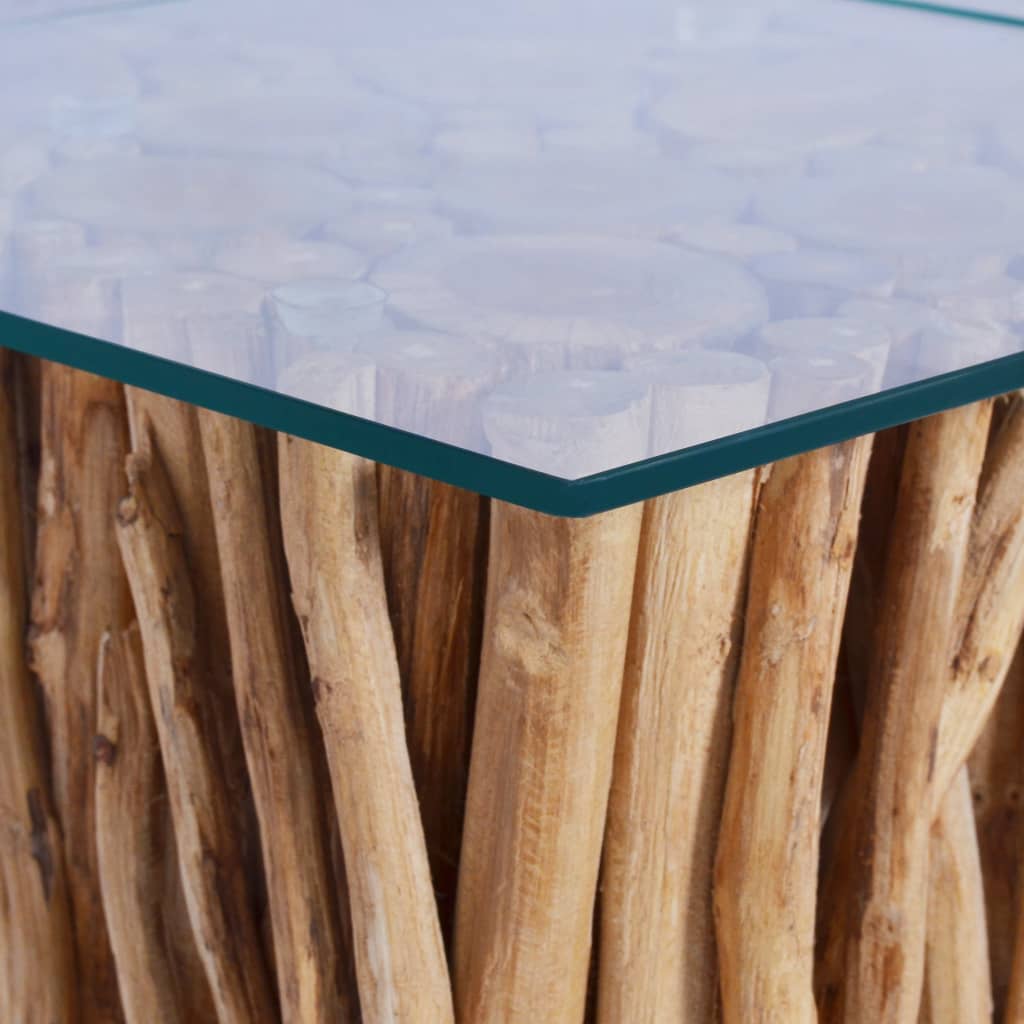 Table basse avec dessus en verre 66x66x40cm Bois de teck massif Tables basses vidaXL   