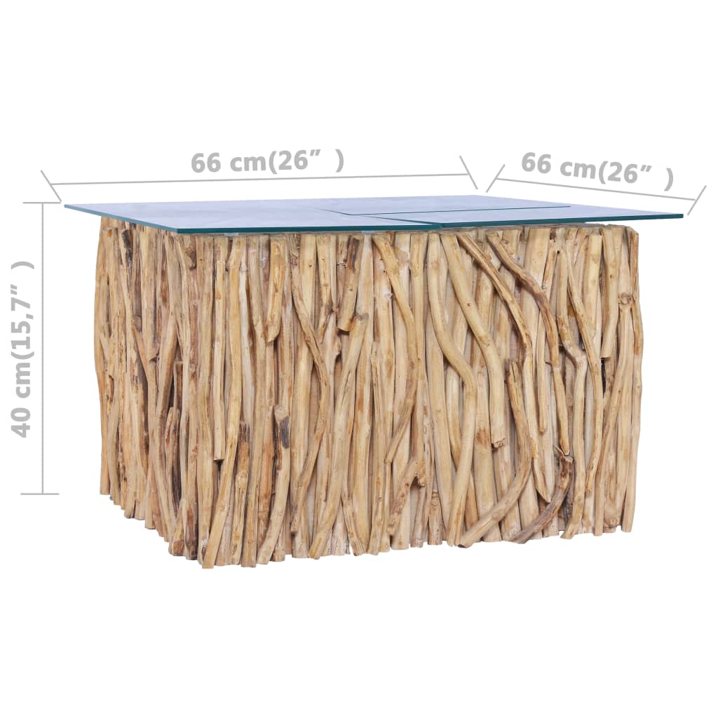 Table basse avec dessus en verre 66x66x40cm Bois de teck massif Tables basses vidaXL   