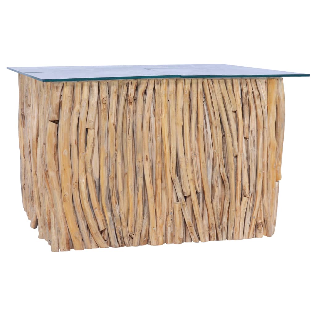 Table basse avec dessus en verre 66x66x40cm Bois de teck massif Tables basses vidaXL   