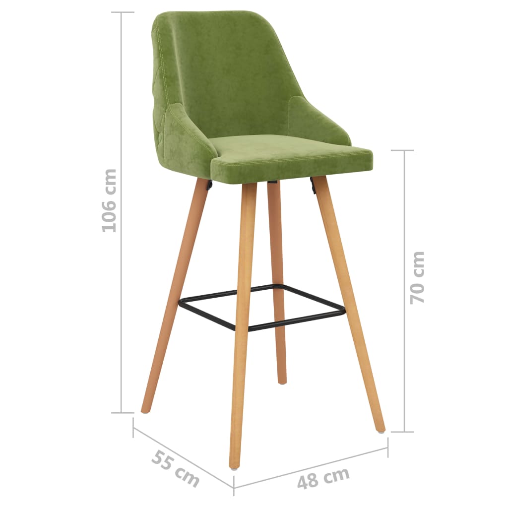 Tabourets de bar lot de 2 vert clair velours Tabourets de bar vidaXL