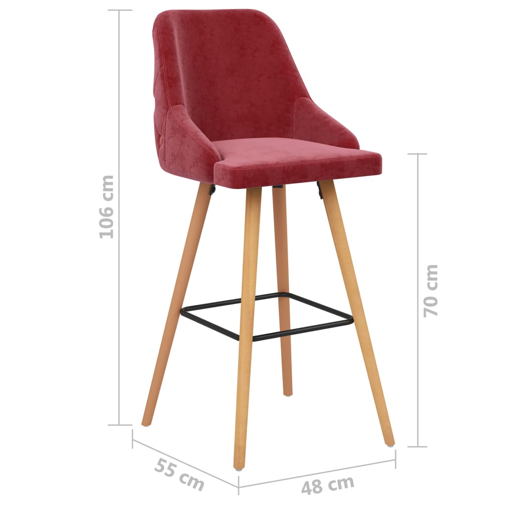 Tabourets de bar lot de 2 rouge bordeaux velours Tabourets de bar vidaXL   