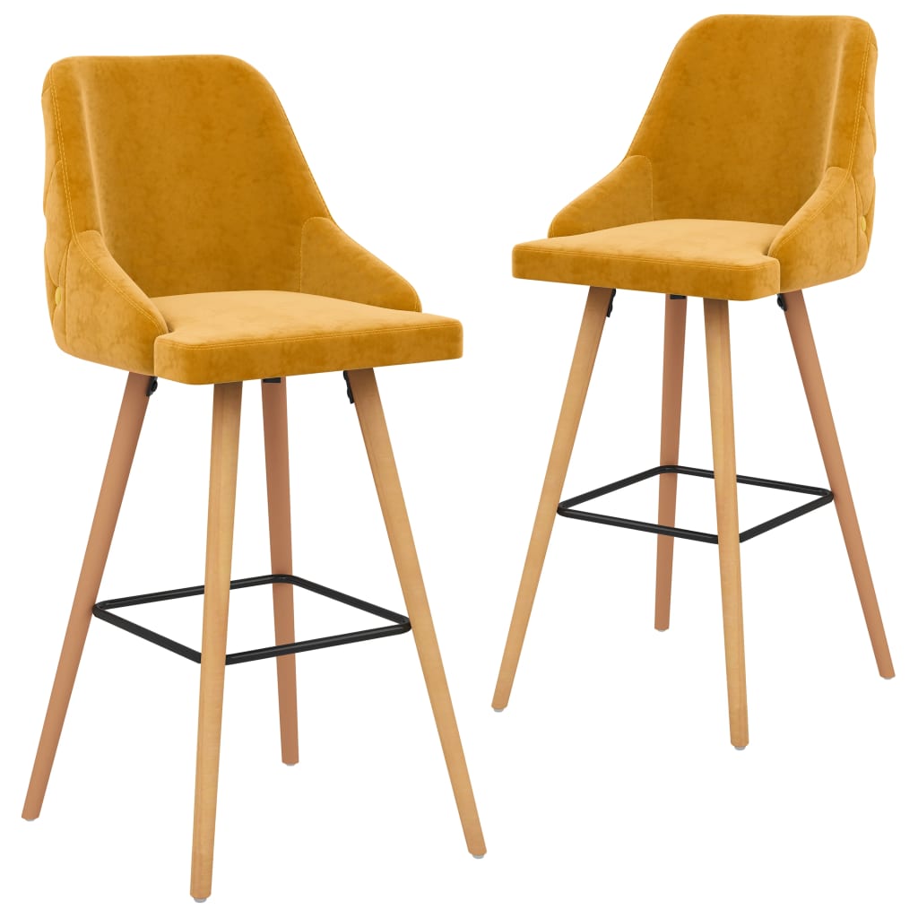 Tabourets de bar lot de 2 jaune velours Tabourets de bar vidaXL