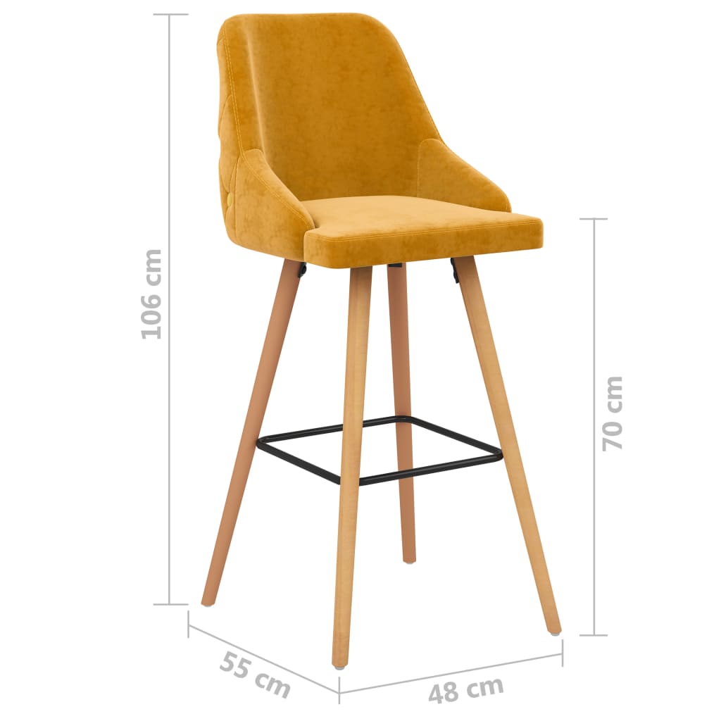 Tabourets de bar lot de 2 jaune velours Tabourets de bar vidaXL