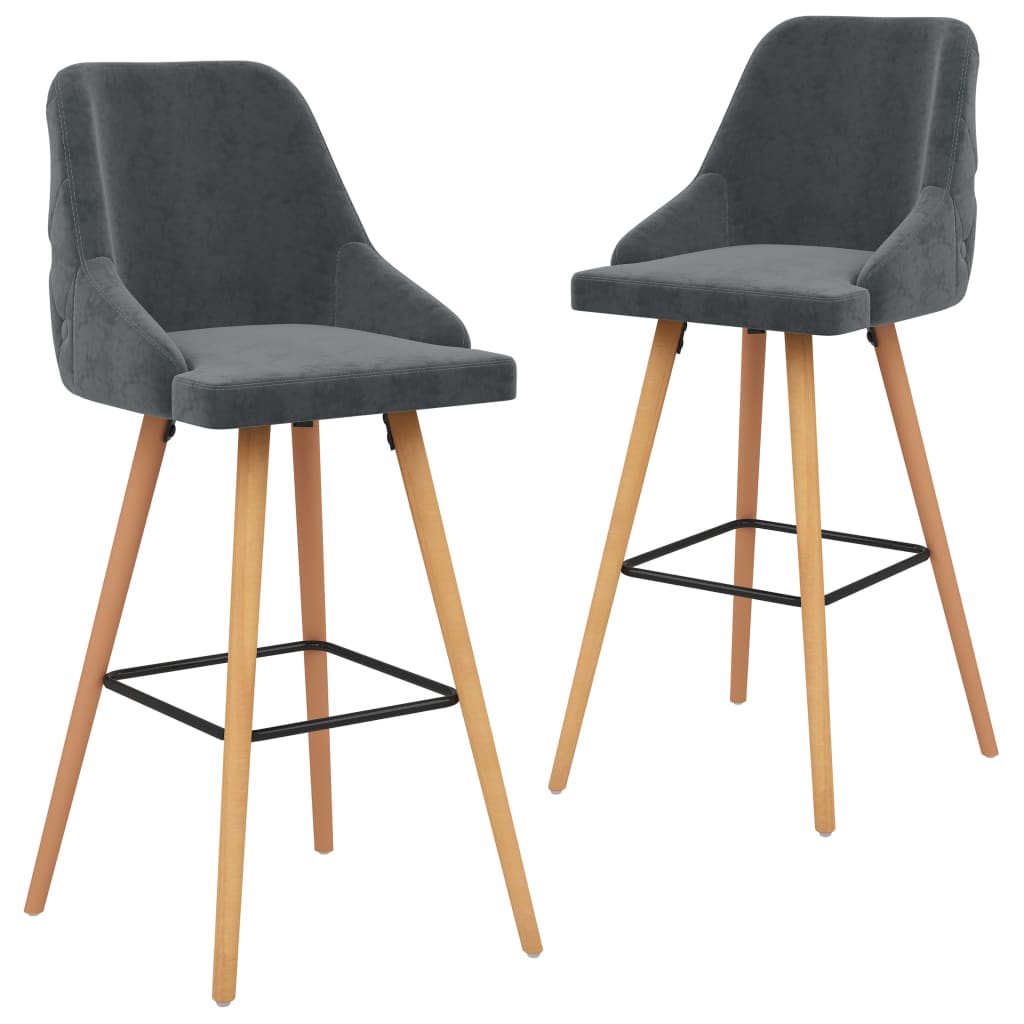 Chaises de bar lot de 2 gris foncé velours Tabourets de bar vidaXL   