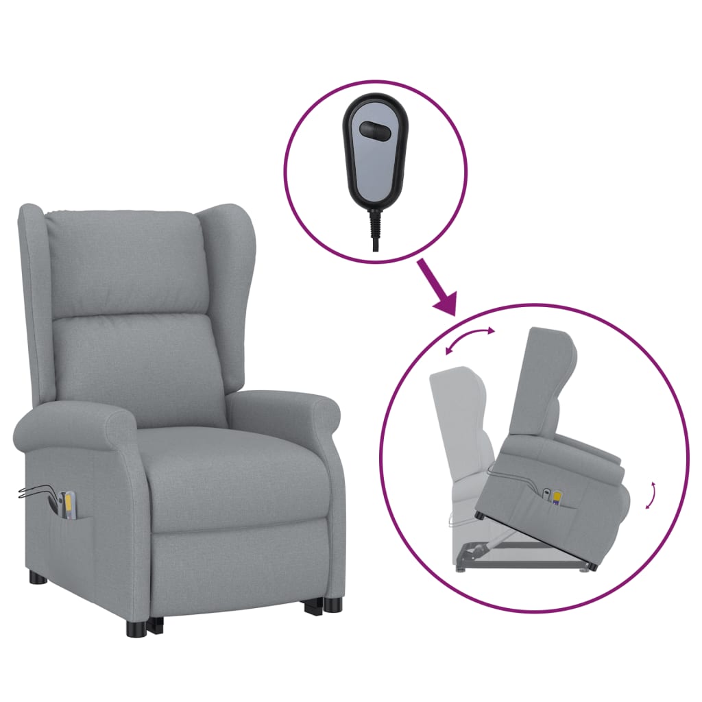 Fauteuil de massage inclinable Gris clair Tissu Fauteuils électriques vidaXL   