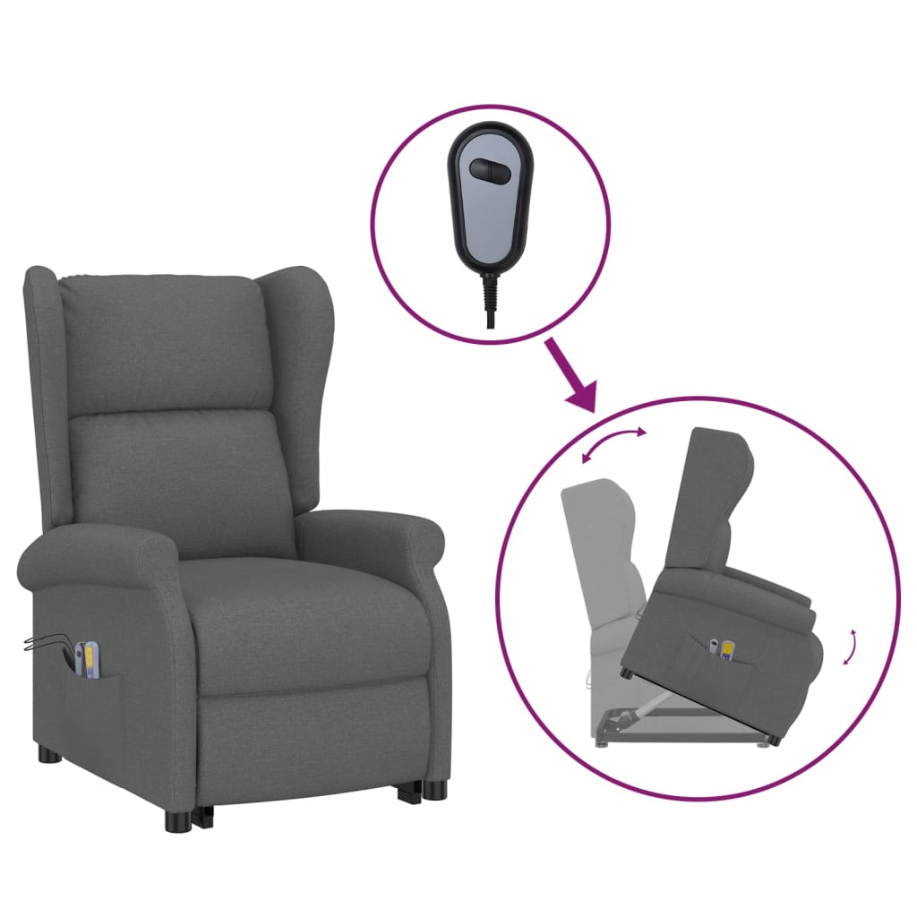 Fauteuil de massage inclinable Gris foncé Tissu Fauteuils électriques vidaXL   