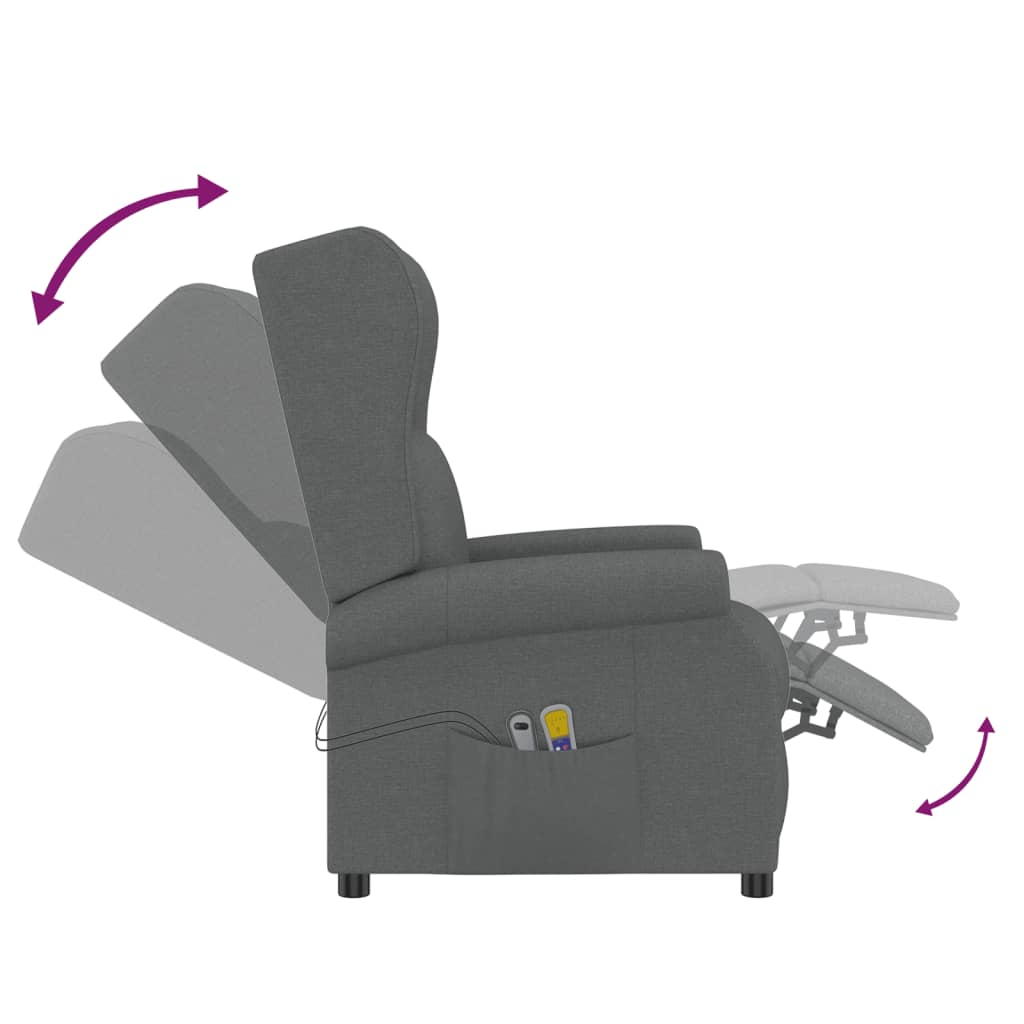 Fauteuil de massage inclinable Gris foncé Tissu Fauteuils électriques vidaXL   