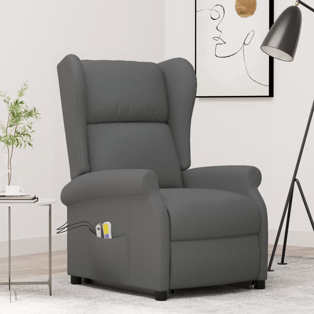 Fauteuil de massage inclinable Gris foncé Tissu Fauteuils électriques vidaXL   