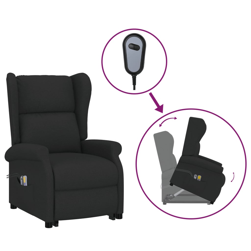 Fauteuil de massage Noir Tissu Fauteuils électriques vidaXL   