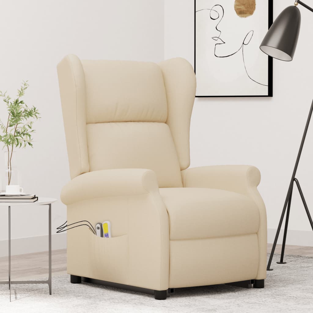 Fauteuil de massage Crème Tissu Fauteuils électriques vidaXL   